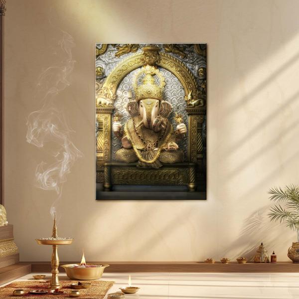 Shree Mahaganapati: The Golden Remover of Obstacles Metal Poster
