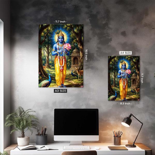 Shri Krishna Van Vihar: The Lotus-Bearer of Divine Harmony | Celestial Forest Metal Poster