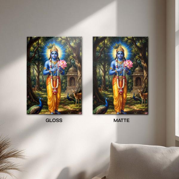 Shri Krishna Van Vihar: The Lotus-Bearer of Divine Harmony | Celestial Forest Metal Poster