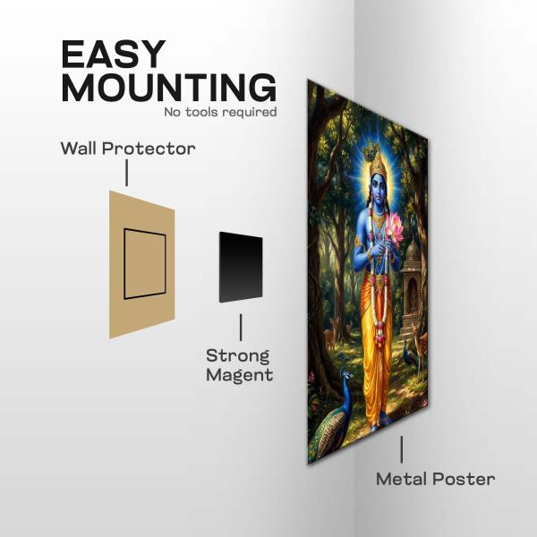 Shri Krishna Van Vihar: The Lotus-Bearer of Divine Harmony | Celestial Forest Metal Poster