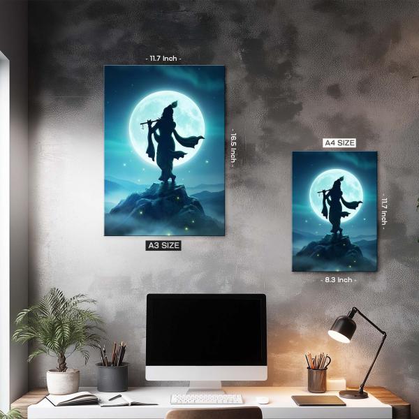 Shree Krishna: The Moonlit Flute of Eternal Love | Celestial Divine Metal Poster