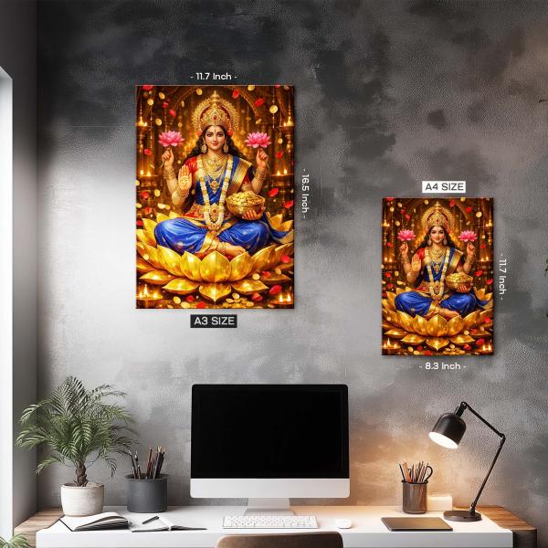 Mahalakshmi Kamalāsana: Eternal Goddess of Wealth & Abundance | Divine Metal Poster