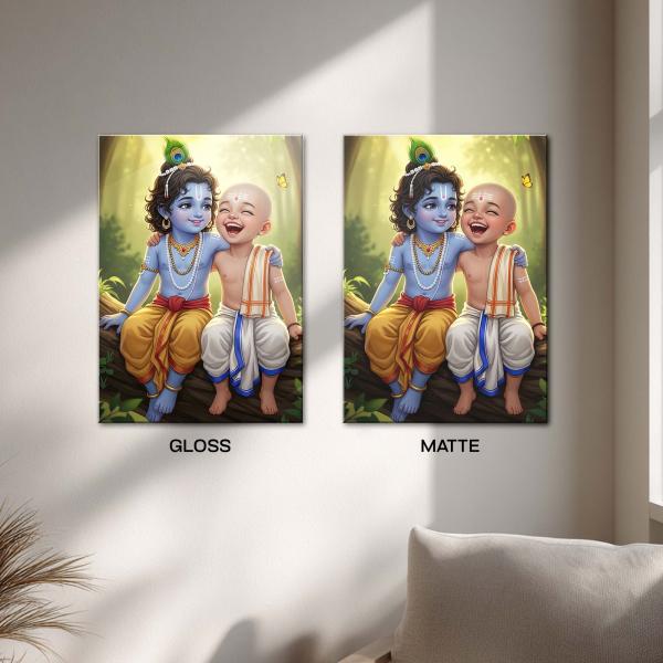 Bal Krishna & Sudama: The Eternal Smile of Divine Friendship | Celestial Devotional Metal Poster