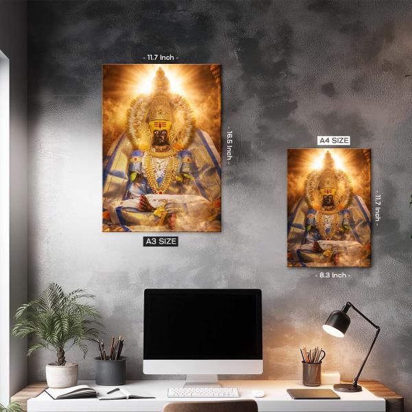 Maa Ambabai (Mahalakshmi of Kolhapur): The Radiant Throne of Shakti & Dharma | Divine Metal Poster