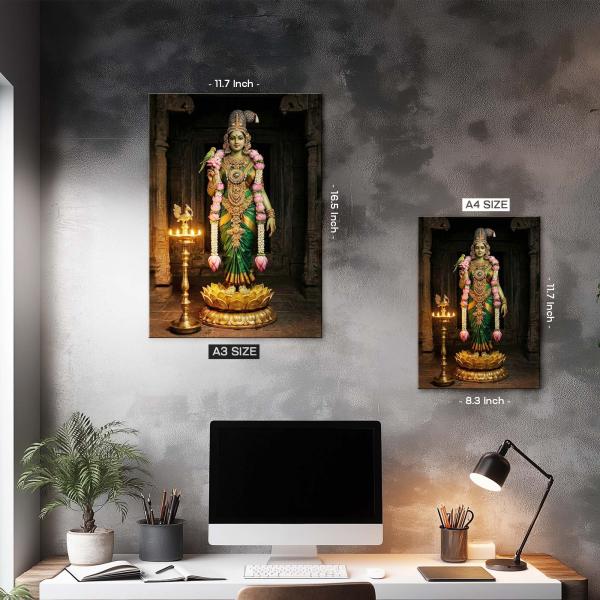 Devi Madurai Meenakshi: The Emerald Queen of Compassion, Power & Sacred Union | Divine Temple Metal Poster