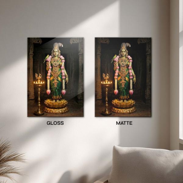 Devi Madurai Meenakshi: The Emerald Queen of Compassion, Power & Sacred Union | Divine Temple Metal Poster