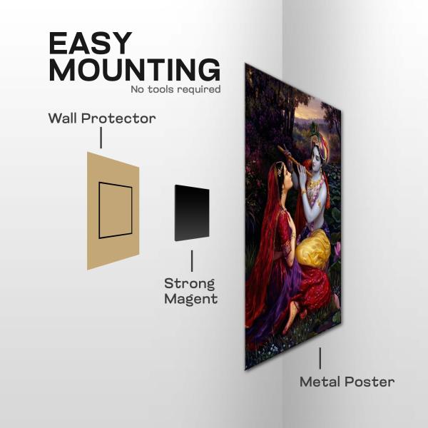 Shri Radha Krishna: The Eternal Union of Divine Love | Sacred Metal Poster