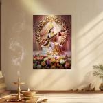 Saraswati Pushpa Sangeet: Goddess of Wisdom & Divine Melody Metal Poster
