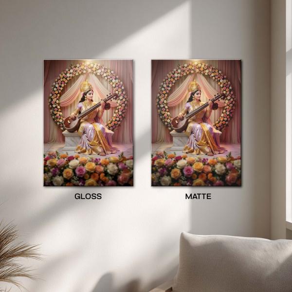 Saraswati Pushpa Sangeet: Goddess of Wisdom & Divine Melody Metal Poster