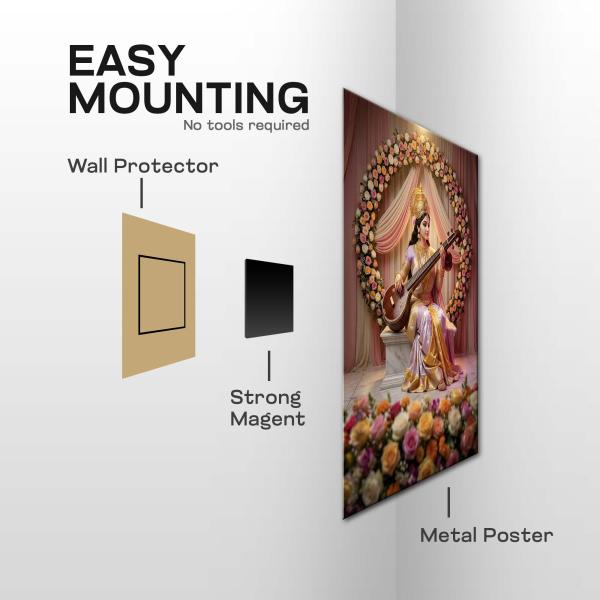 Saraswati Pushpa Sangeet: Goddess of Wisdom & Divine Melody Metal Poster